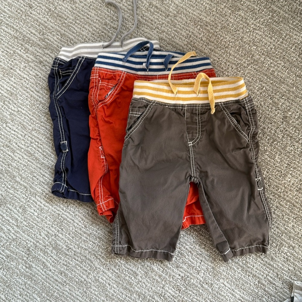 Lot of 3 - Baby Boden Pull up Convertible Cargo Pants & shorts 3-6 month